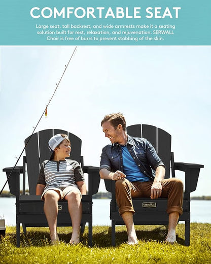 SERWALL Folding Adirondack Chairs Patio Chairs Lawn Chair Set of 6 Outdoor Adirondack Chair Weather Resistant for Patio Deck Garden, Backyard Deck, Fire Pit - Black