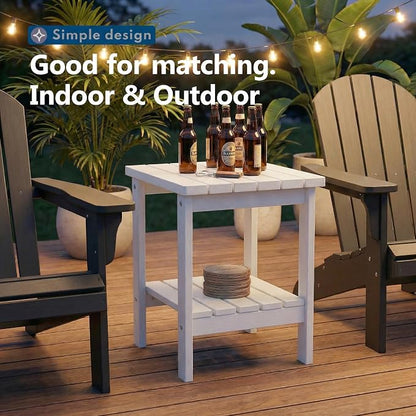 PASAMIC 2-Tier Adirondack Square Outdoor Side Table, HDPE Small Outdoor Table, Patio End Table for Patio, Pool, Backyard, Weather-Resistant (White)