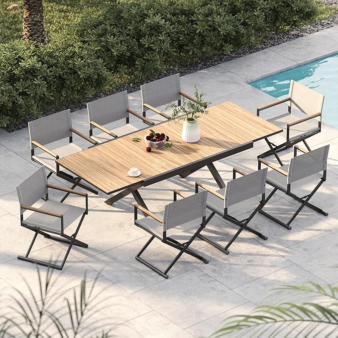 Grand patio Extra-Wide 6-Pack Directors Chairs, Folding Dining Chair Set of 6 with Sling, Woodgrain Armrests, Outdoor, Gray