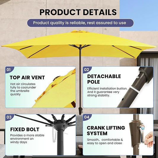 Ayge 8x10FT Large Rectangular Patio Umbrella Outdoor Table Umbrella w/Crank Rectangle Market Umbrella UV Protection for Garden, Deck,Lawn,Yard & Pool,Yellow