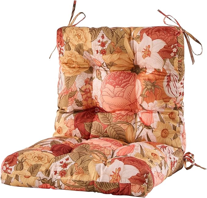 ARTPLAN Seat/Back Outdoor Chair Cushion,Set of 4 Patio Chair Cushion with Tie,Tufted Replacement for Patio Furniture,40x20x4 Inches,4 Count,Floral