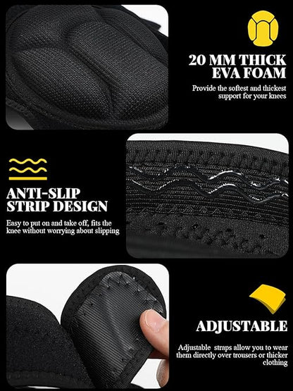 Knee Pads for Gardening, Cleaning, Construction Work, Flooring, Men/Women Knee Pads with Thick EVA Foam, Anti Slip Collision Avoidance Gardening Kneeling Pad （1 Pair, Black）