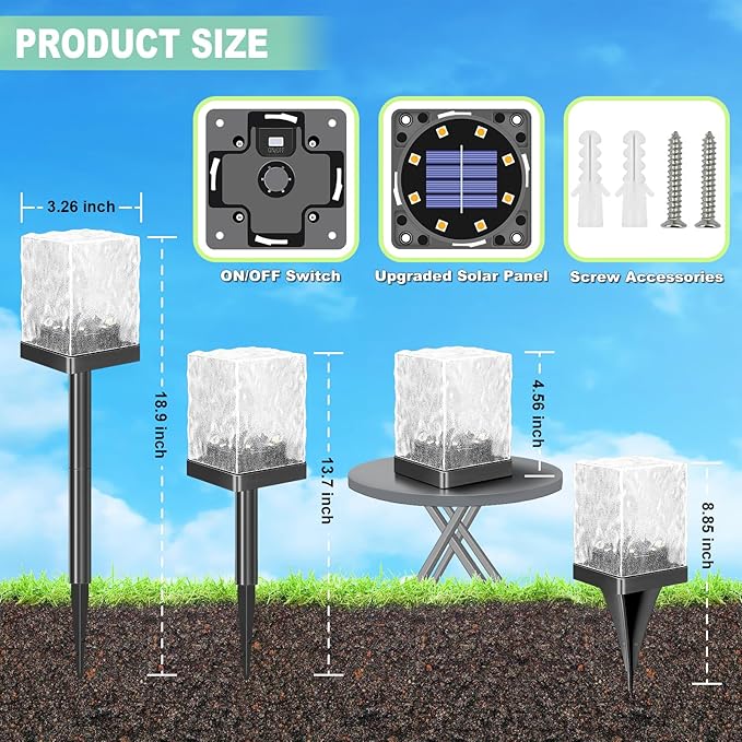 Solar Pathway Lights Outdoor, Waterproof Ground Light Featuring Crystal-Clear Ice Brick Aesthetic, Multi-use Landscape Decoration Lighting Solar Powered Garden Lawn Lamp (Cool White, 1 Pack)