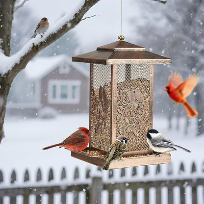 LBTING Bird Feeder for Outside, Metal Lantern-Shaped Bird Feeder, Wild Bird Feeders for Hanging Outdoor Garden Yard, Birds Pattern