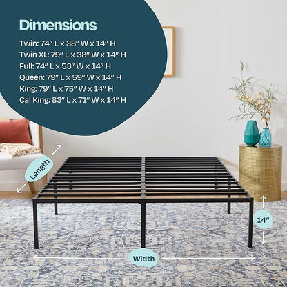 Linenspa Heavy Duty Metal Platform Bed Frame - No Box Spring Needed - Underbed Storage - Simple Toolless Assembly - 14” High - Sturdy - Steel Slats - Sleek Modern Design - Full Size