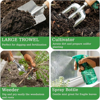 Heavy Duty 10-Piece Garden Tool Set, Rust-Proof Stainless Steel Gardening Hand Tools, Ergonomic Non-Slip Grips, Ideal Gardening Gifts for Women & Men – Gardening Essentials (Green)