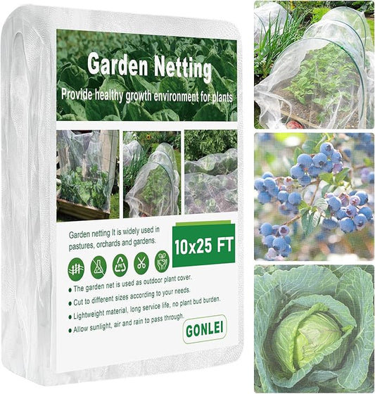 GonLei Garden Netting 10 X 25 FT Ultra Fine Netting for Garden Protection,Garden Netting for Raised Beds,Mosquito Net for Blueberry Shrubs Vegetables Fruits Flowers Crops Pest Barrier