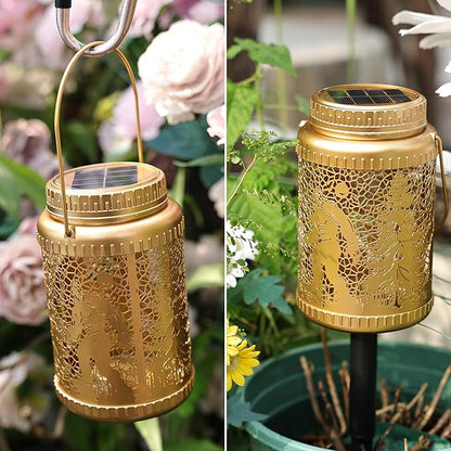 Cooo 2 Pack Solar Lanterns Outdoor Waterproof & Solar Pathway Lights Gold Wild Man Landscape Path Lights Christmas Lights Gifts for Women Mom Grandma for Garden Yard Patio Backyard Porch Decorations