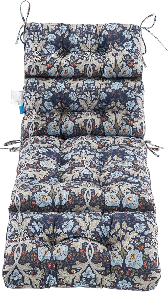 ARTPLAN Outdoor Chasie Lounge Tufted Thick Cushion with Ties,Replacement Wicker Chair Cushion for Paito Fruniture,72x22x4inches,All Weather,Floral