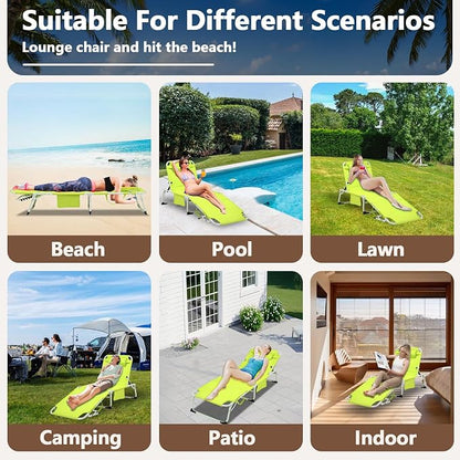 HRVEOCEI 3-in-1 Sun Tanning Chair with Face Hole,Adjustable 5-Position Folding Laying Out Chairs for Tanning,Outdoor Face Down Beach Lounger Sun Bathing Lounge Chair for Pool Deck Patio (Green)