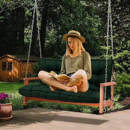 Swing Replacement Cushions with Backrest, 2 or 3 Seater Waterproof Non-Slip Overstuffed Swing Pad, Indoor/Outdoor Bench Cushion for Porch Chair Swings Garden Furniture (Dark green, 40 * 55 in)