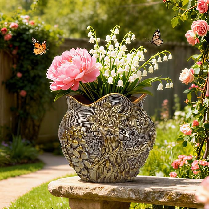 Sunflower Starry Sky Plant Pots-Cute Unique Flower Pots with Drainage Hole, Resin Planters for Indoor Outdoor Succulent Planter, Plant Gifts for Mother's Day, Birthday, Christmas