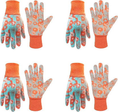 HANDLANDY 4 Pairs Women Garden Gloves, Cotton Ladies Soft Jersey Gardening Gloves with PVC Dots, Floral Yard Work Gloves