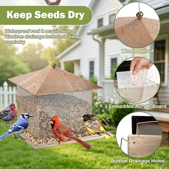Bird Feeder, Heavy Duty Metal Bird Feeders for Outdoor Hanging, 9LB Extra Large Capacity Wild Birdfeeder for Garden Yard Outside Backyard