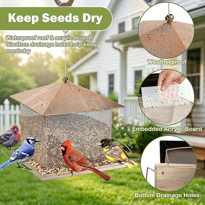 Bird Feeder, Heavy Duty Metal Bird Feeders for Outdoor Hanging, 9LB Extra Large Capacity Wild Birdfeeder for Garden Yard Outside Backyard