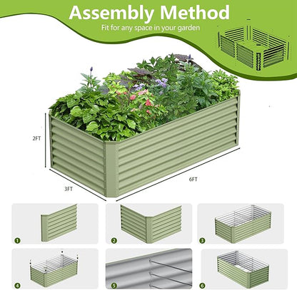 6x3x2FT Galvanized Raised Garden Bed,Galvanized Planter Boxes Outdoor, Large Metal Raised Garden Beds for Vegetables-Green