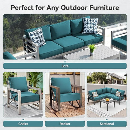 Luxury 6" Outdoor Cushions for Patio Furniture, 24x24x6" Thick Seat Cushion Set of 6, Fade Resistant Couch Chair Replacement Cushions High Density Deep Wicker Chair Cushion w/ Removable Cover, Green