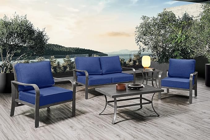 ARTPLAN Olefin 24x24 Deep Seat Patio Cushions for Outdoor Furniture,Extra 6 inch Thick,Back 18"x24",Removable,Replacement,Solid/Floral,Outdoor/Indoor,Navy Blue