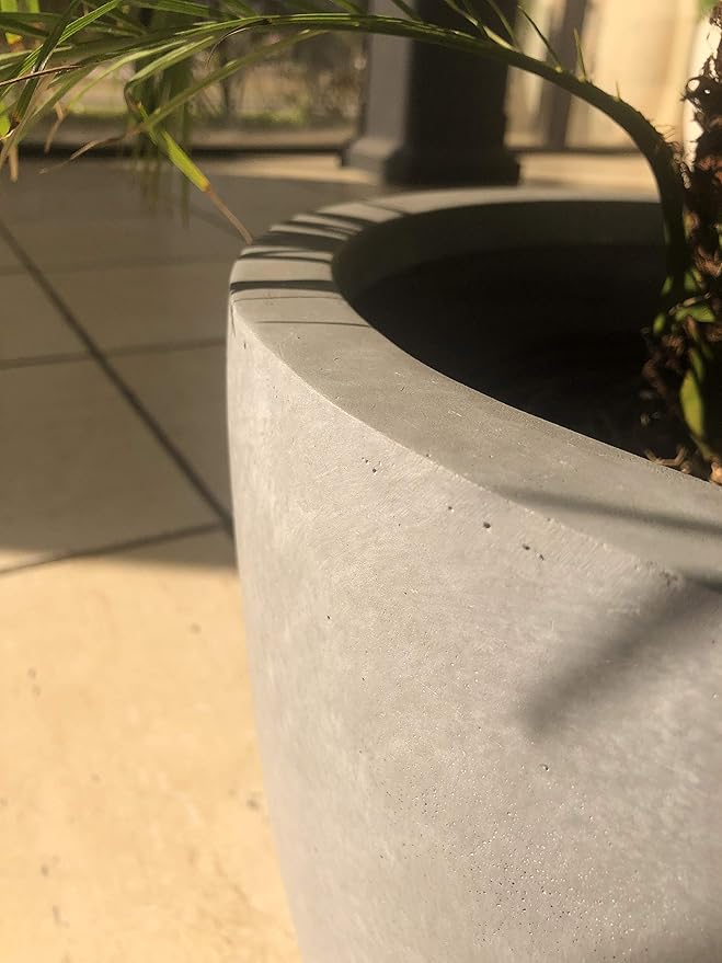 Kante 14 Inch Dia Round Concrete Planter, Indoor Outdoor Large Plant Pot with Drainage Hole and Rubber Plug for Home Patio Garden, Slate Gray