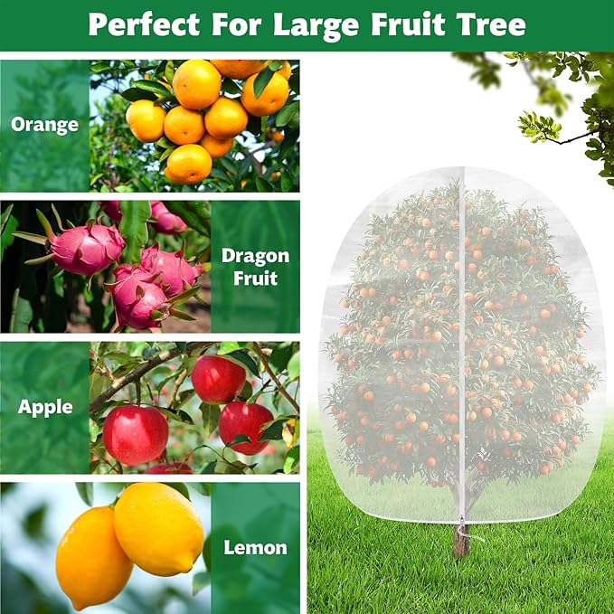 Evoio Bird Netting for Garden Plant Fruit Tree Protection Large Blueberry Bushes Netting Covers Bag with Zipper, 8 x 10 ft Shrubs Bush Tomato Strawberry Berry Barrier Mesh Cover Net Protector (2 Pcs)