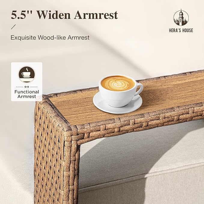 HERA'S HOUSE 5 Pieces Sectional Outdoor Patio Furniture Set, Modular Patio Conversation Set with 2 All Weather Rattan Wicker Sofas with 5.3" Widened Armrest, 2 Comfy Armchairs, and 1 Coffee Table