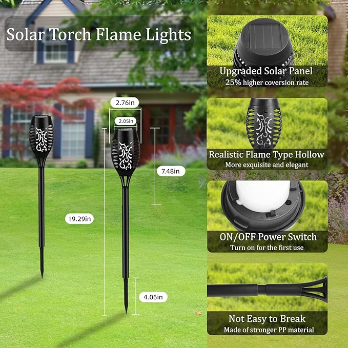 Solar Flame Lights Outdoor, 10 Pack Solar Torch Lights with Flickering Flame for Garden Decor - Waterproof Led Torches for Outside, Yard Light for Pathway Lawn Patio Halloween Decorations