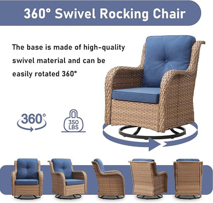 7 Piece Patio Furniture-All-Weather PE Wicker Outdoor Patio Furniture with Swivel Rocker Chairs,Outdoor Couch with Ottomans,Outdoor Furniture Set with Tables,