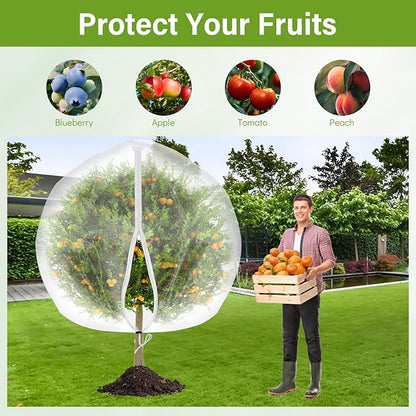 2 Pack Fruit Tree Netting Cover with Zipper and Drawstring, 6.6 x 6.6 Ft Bird Mesh Netting Barrier for Blueberry Bushes, Garden Plant Net Tree Protection Netting Cover for Apple Vegetables Fruits