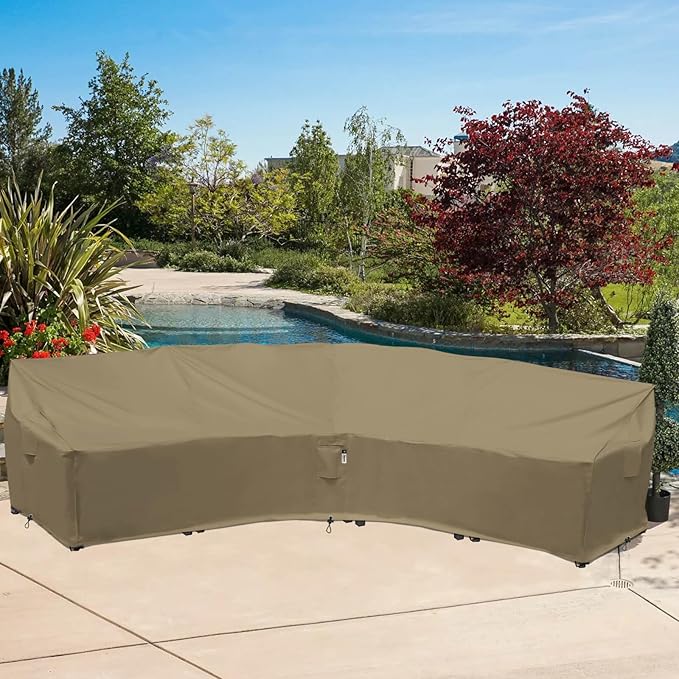 Curved Patio Furniture Cover for Outdoor Sectional Sofa, 190"(128") Reinforced Waterproof 600D Patio Sectional Couch Cover, Half Moon Lawn Outside Garden Furniture Winter Protective Cover
