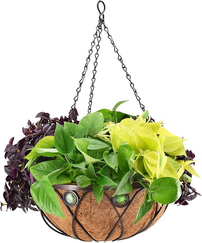 Arcadia Emerald Series Round Hanging Basket Planters, 16-Inch