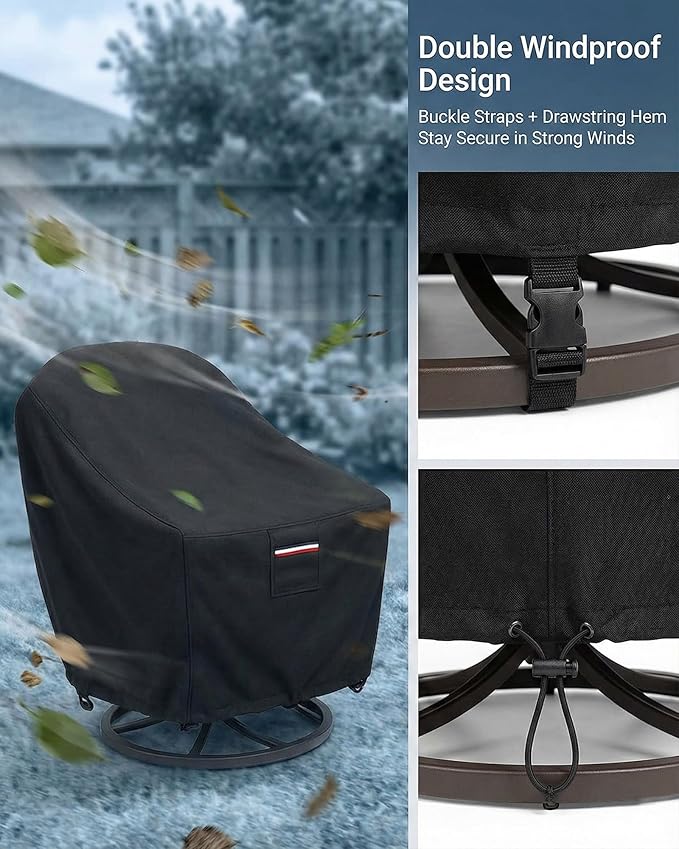 Waterproof Patio Chair Covers, 26W x 27D x 34.3H inches Heavy Duty Outdoor Furniture Protection Cover Weather Resistant 600D Oxford 2-Pack, Black