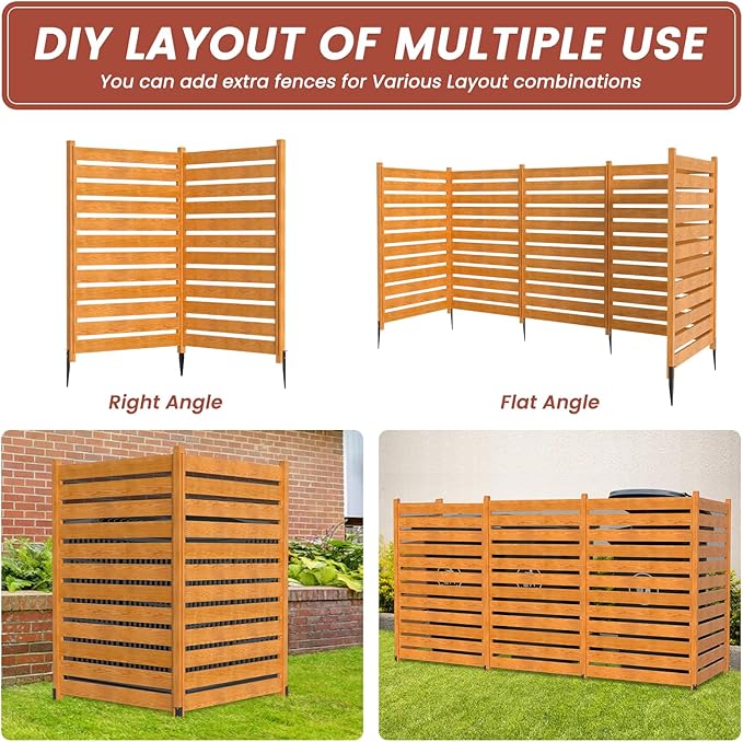 LILYPELLE 38in W x 60in H Air Conditioner Fence, 2 Panels Outdoor Decorative Fences Wood Privacy Screen with Metal Stakes, Outside Pool Equipment Enclosure Trash Can Panels