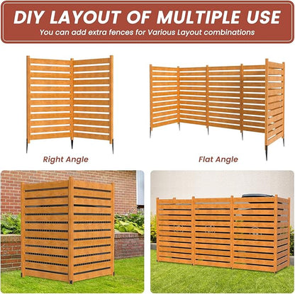 LILYPELLE 38in W x 60in H Air Conditioner Fence, 2 Panels Outdoor Decorative Fences Wood Privacy Screen with Metal Stakes, Outside Pool Equipment Enclosure Trash Can Panels