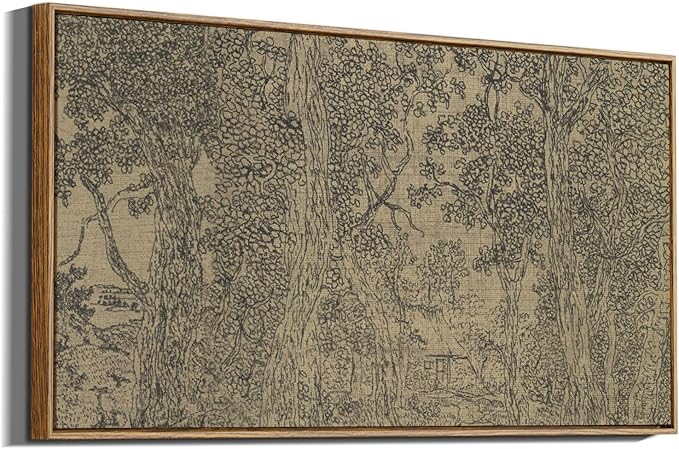 InSimSea Extra Large Framed Vintage Wall Art, Living Room Country Farmhouse Decor, Rustic Forest Sketch Landscape Canvas Prints, Retro Trees Long Picture for Bedroom Above of Bed, 20x40inch