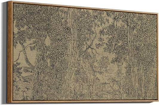 InSimSea Extra Large Framed Vintage Wall Art, Living Room Country Farmhouse Decor, Rustic Forest Sketch Landscape Canvas Prints, Retro Trees Long Picture for Bedroom Above of Bed, 20x40inch