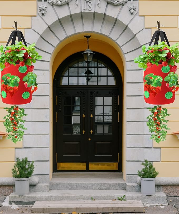 Miewslan 2 Packs Upside Down Planter, Garden Hanging Strawberry Tomato Grow Bag Potato Vegetable Planting Bag with Holes
