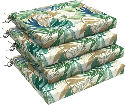 LVTXIII Outdoor Seat Cushions Seasonal Replacement Chair Cushions, Patio Chair Pads with Ties for Dining Chairs and Garden Furniture, Square Back, 18.5"x16"x2", 4 Pack, Lush Leaf Green