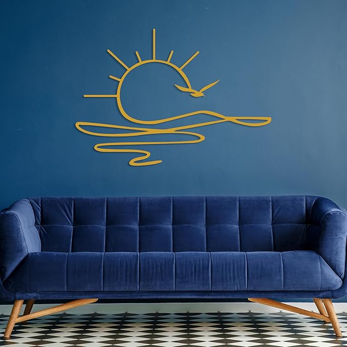Sunrise Metal Wall Art, Sunset Metal Wall Decor for Living Room, Sunshine Line Art Home Decor Outdoor Indoor, Sun Design Modern Artwork for Walls, Abstract Sunset Wall Decor, Housewarming Gifts