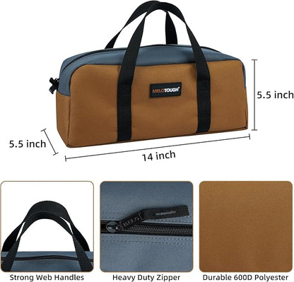 MELOTOUGH Tool Tote Bag Canvas Tool Bag with Zipper Utility 14 Inch Small Tool Storage Bags for Electrician,HVAC,Plumbing,Technician(Black & Grey)