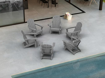 Ciokea Folding Adirondack Chair 6 Pack, Patio Adirondack Chair Weather Resistant, Plastic Fire Pit Chair with Cup Holder, Lawn Chair for Outdoor Porch Garden Backyard Deck (Grey)
