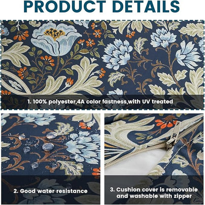 ARTPLAN 24x24 Deep Seat Patio Cushions for Outdoor Furniture,Extra 6 inch Thick,Back 18"x24",Removable,Replacement,Polyester Floral Pattern,Outdoor/Indoor,Stone Blue