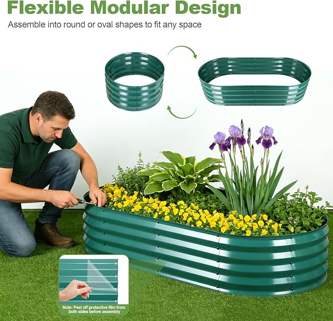 Raised Garden Bed with Arched Trellis, Galvanized Raised Garden Bed with Netting Plant Ties Gloves Trowel, Metal Planter Box Outdoor Drainage Design for Gardening Climbing Plant Vegetable Flower Fruit