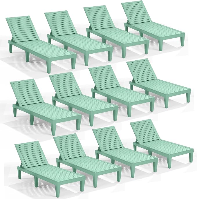 Nestl Sun Tanning Chair - Sage Green Chaise Lounge Chair Outdoor, Lightweight Pool Lounge Chairs Set of 12, Adjustable 5-Position Reclining Lawn Chair, Waterproof Beach Outdoor Lounge Chairs