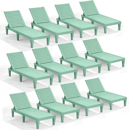 Nestl Sun Tanning Chair - Sage Green Chaise Lounge Chair Outdoor, Lightweight Pool Lounge Chairs Set of 12, Adjustable 5-Position Reclining Lawn Chair, Waterproof Beach Outdoor Lounge Chairs