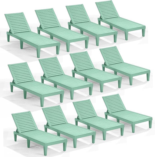 Nestl Sun Tanning Chair - Sage Green Chaise Lounge Chair Outdoor, Lightweight Pool Lounge Chairs Set of 12, Adjustable 5-Position Reclining Lawn Chair, Waterproof Beach Outdoor Lounge Chairs