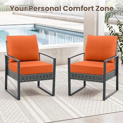 Outdoor Chair Cushions, 6 Inch Thick Patio Seat & Back Cushions Set with Removable Cover, Waterproof Patio Cushions for Outdoor Furniture, 24 x 24 Inch, Orange 5-Set