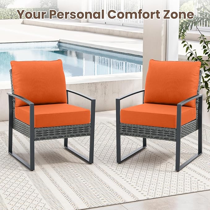 Outdoor Chair Cushions, 6 Inch Thick Patio Seat & Back Cushions Set with Removable Cover, Waterproof Patio Cushions for Outdoor Furniture, 22 x 24 Inch, Orange 6-Set