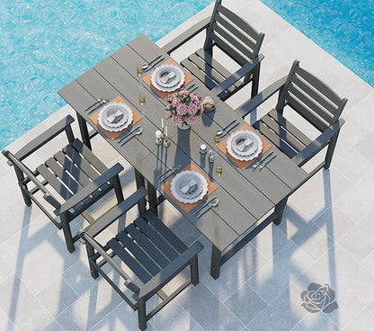 Anbuy Patio HDPE Dining Table Set, 5-Piece Outdoor Dining Table Sets, 2 in 1 Outdoor Furniture Table and 4 Outdoor Chairs for Garden, Backyard, Poolside, Easy Assembly, Grey