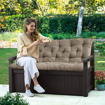 Swing Replacement Seat Cushions, 2-3 Seater Bench Cushions for Outdoor Furnitur with Backrest, Garden Recliner Seat Cushions Waterproof Sofa Pads (Khaki, 60x40in)