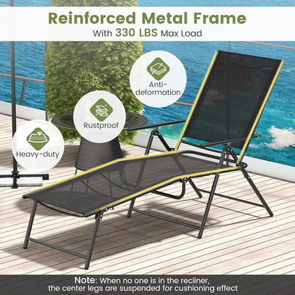 Giantex Lounge Chair Outdoor Set of 2 - Tanning Chair with 6 Adjustable Backrest, 2-Level Footrest, Folding Sunbathing Lounger for Patio, Poolside, Yard, Chaise Lounge Chair, Beach Chair (Black)